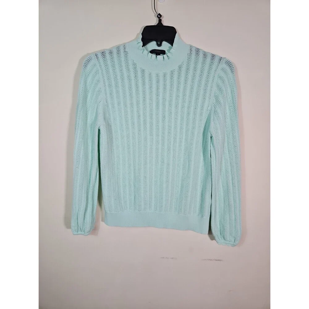 J CREW Women's Size L Mint Green Knit Sweater Ruffle Mockneck Long Sleeve - Picture 1 of 8